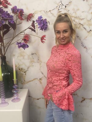 Lace Top Ruffle Hot Pink