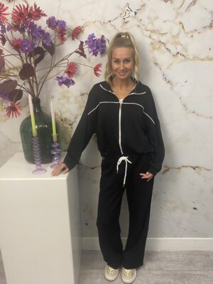 Jog Set Stripe Zipper Black