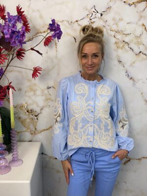 Blouse Clara Blue Ruffle kraag